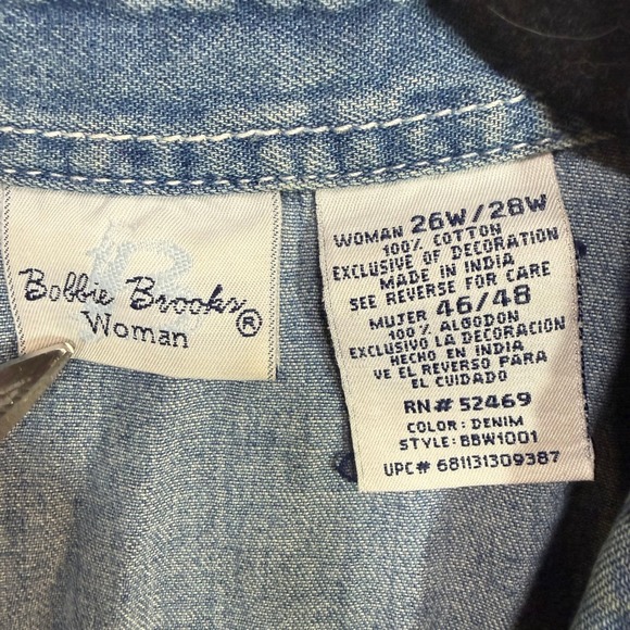 VTG Bobbie Brooks 26W Denim Shirt Floral Embroidery Buttoned Cottage Grandma 90s - Picture 4 of 9